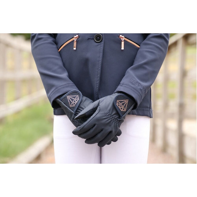 Navy - Back - Hy Childrens-Kids Cadiz Riding Gloves