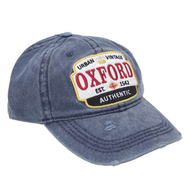 Navy - Front - Oxford Unisex Adults Distressed Baseball Cap