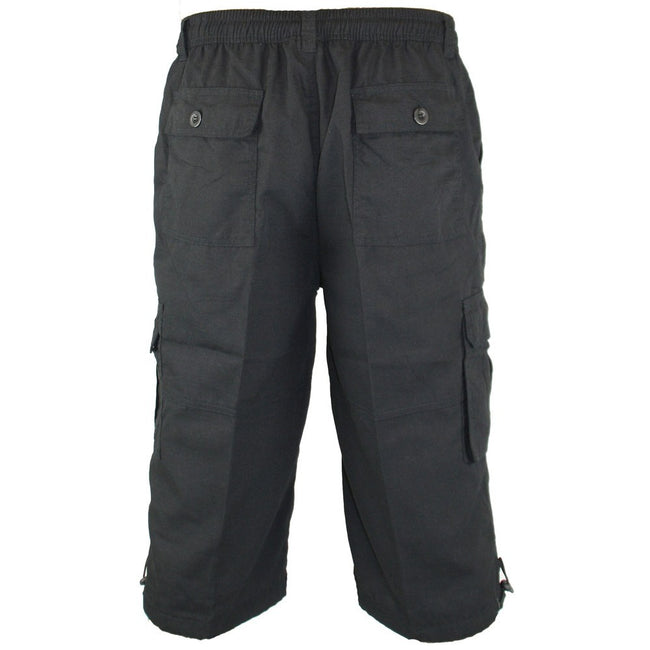 Black - Back - Duke Mens Mason Kingsize Cargo Capri Shorts