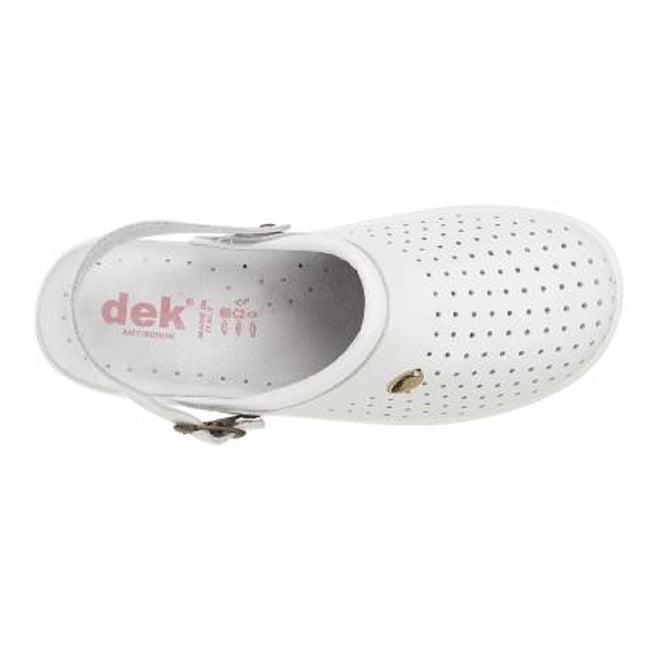 White - Back - Dek Womens-Ladies Swivel Bar Clogs