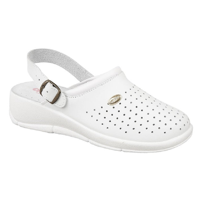 White - Front - Dek Womens-Ladies Swivel Bar Clogs