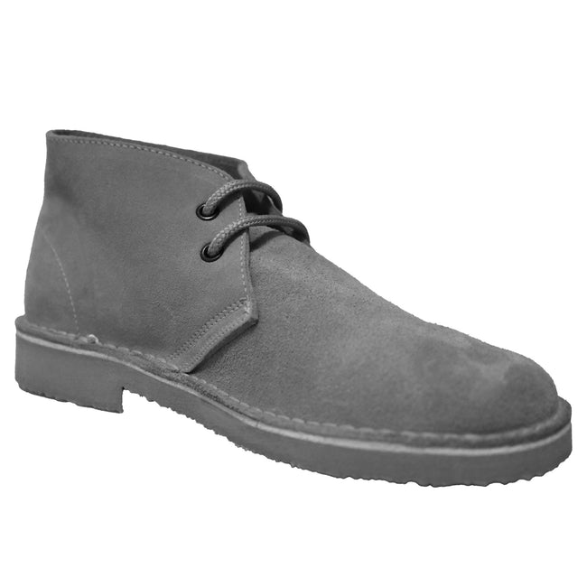Gray - Front - Roamers Mens Real Suede Unlined Desert Boots