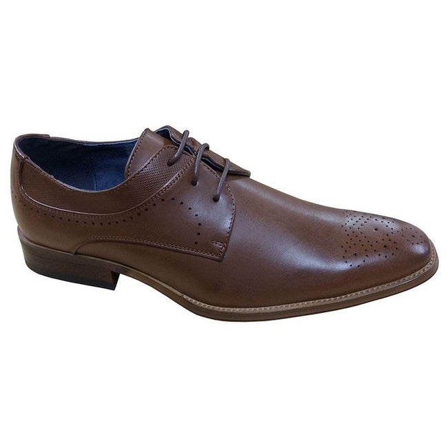 Brown - Front - Goor Mens 3 Eye Gibson Brogue