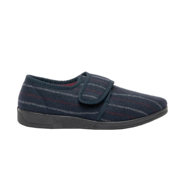 Navy Velour - Back - Sleepers Mens Carl Touch Fasten Slipper