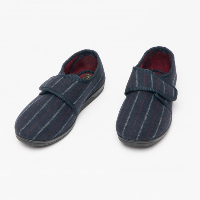 Navy Velour - Lifestyle - Sleepers Mens Carl Touch Fasten Slipper