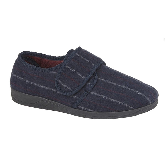Navy Velour - Front - Sleepers Mens Carl Touch Fasten Slipper