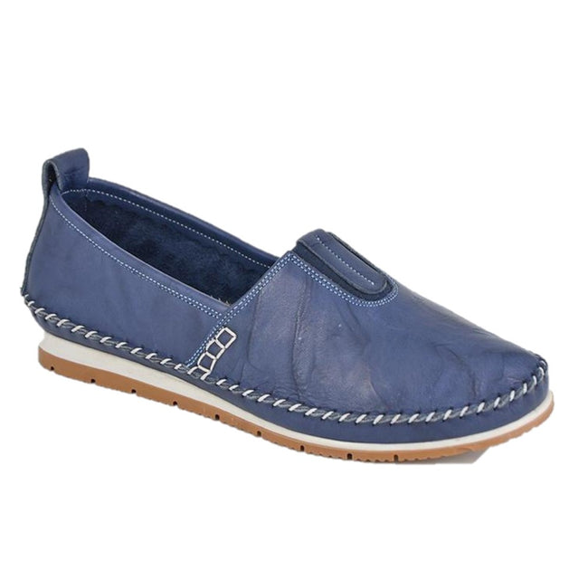 Navy - Front - Mod Comfys Womens-Ladies Softie Leather Loafers