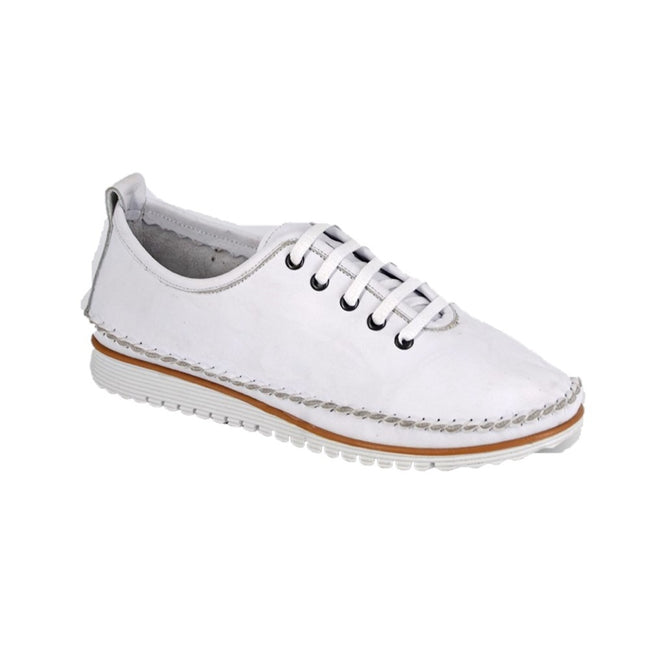White - Front - Mod Comfys Womens-Ladies Flexi Softie Leather Sneakers