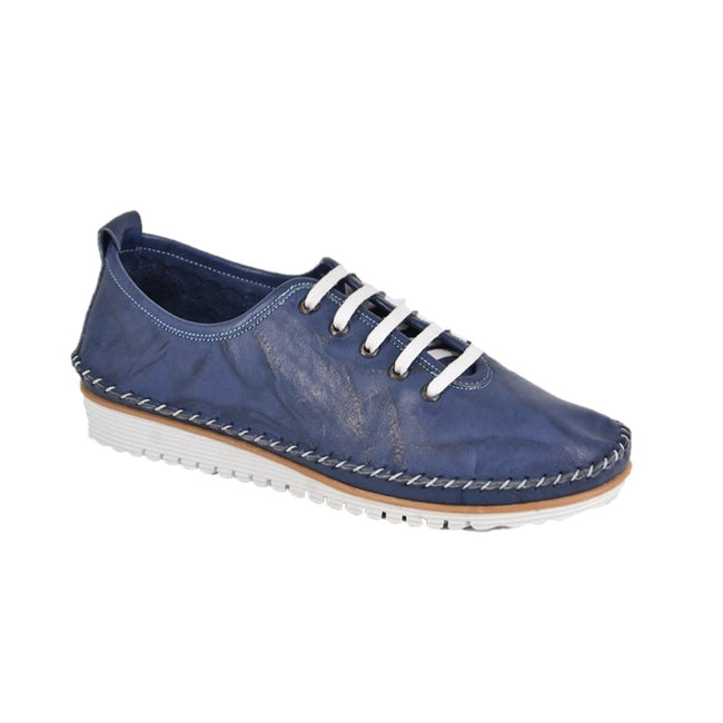 Navy - Front - Mod Comfys Womens-Ladies Flexi Softie Leather Sneakers