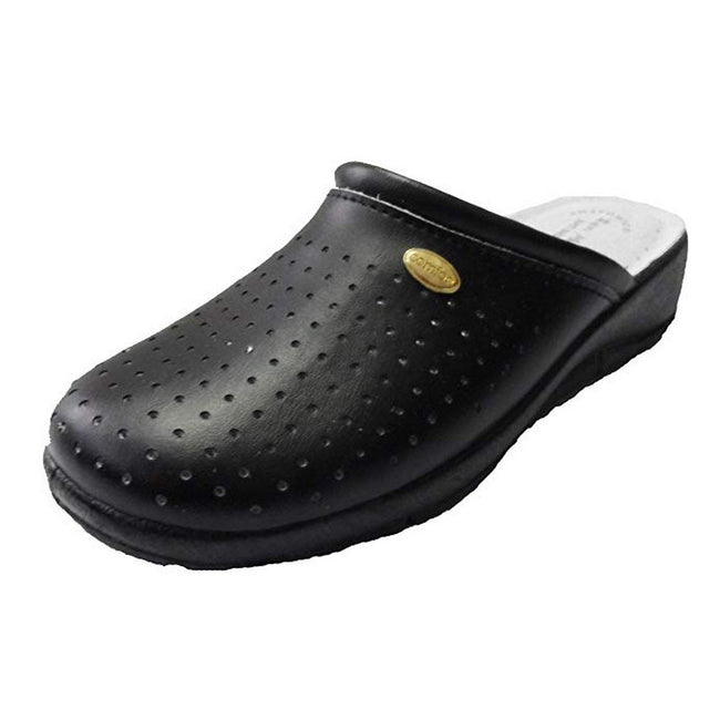 Black - Side - Rdek Womens-Ladies Leather Clogs