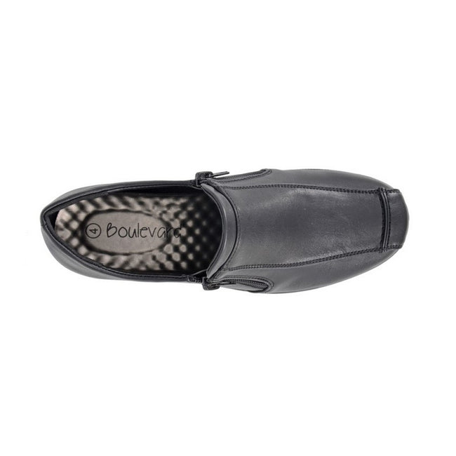 Black - Back - Boulevard Womens-Ladies Twin Zip Loafers