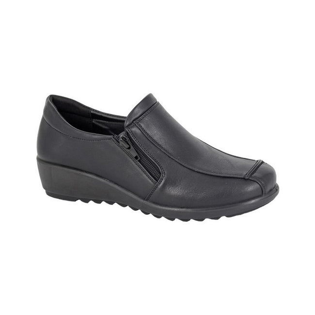 Black - Front - Boulevard Womens-Ladies Twin Zip Loafers