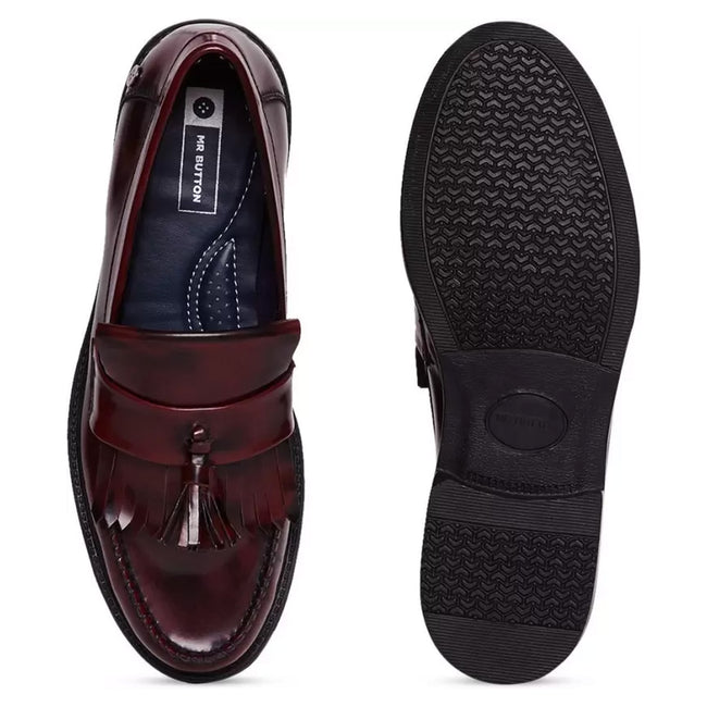 Oxblood - Back - Roamers Mens Toggle Saddle Hi-Shine Leather Loafers