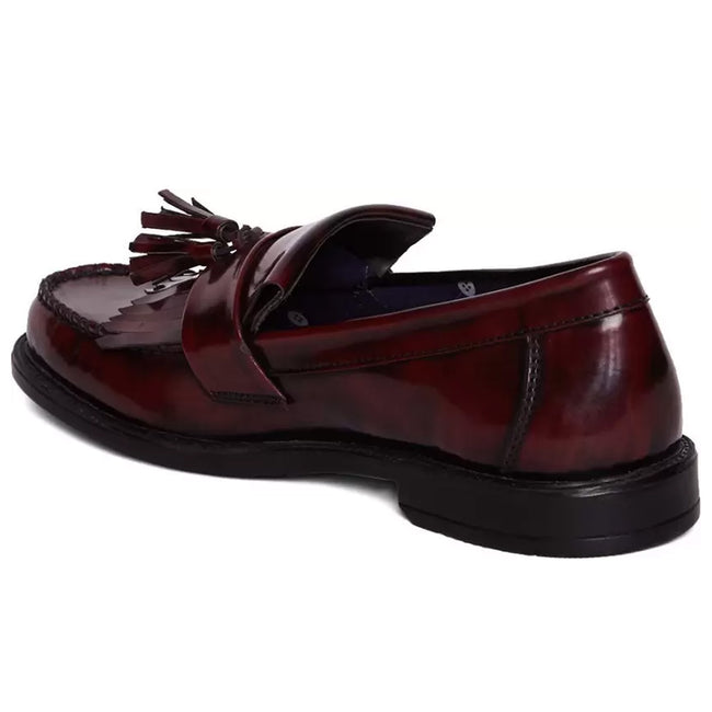 Oxblood - Side - Roamers Mens Toggle Saddle Hi-Shine Leather Loafers