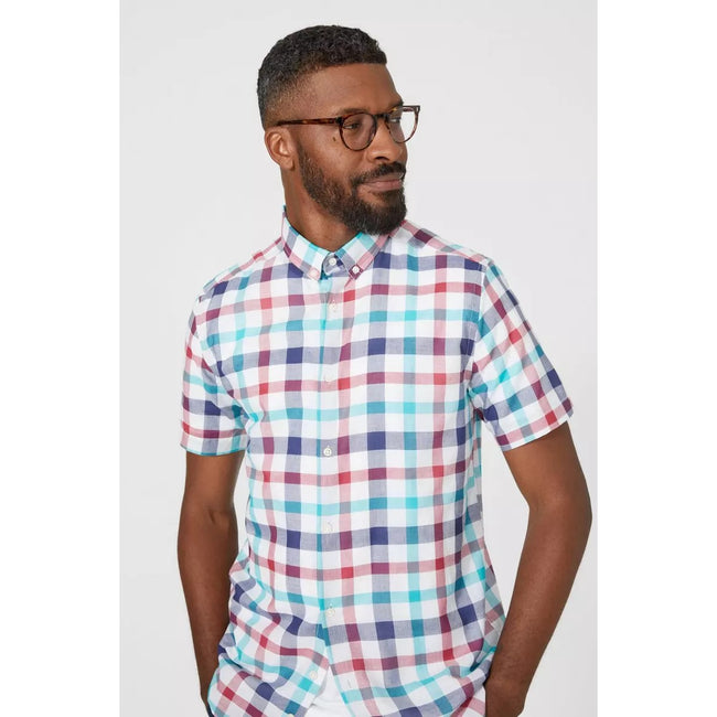 Navy - Side - Maine Mens Checked Shirt