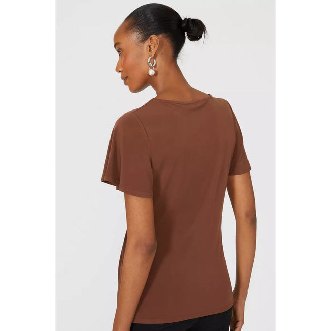 Chocolate - Back - Principles Womens-Ladies Knotted Flutter Top
