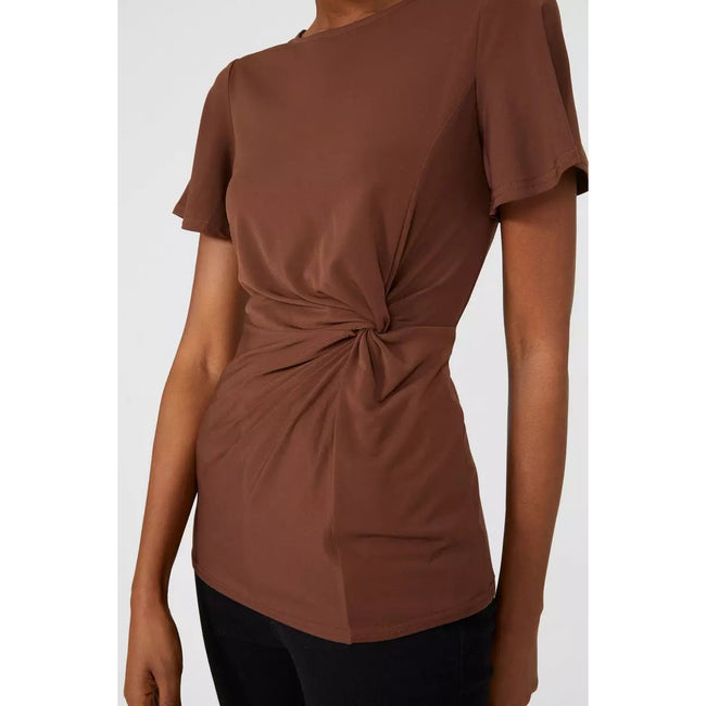 Chocolate - Side - Principles Womens-Ladies Knotted Flutter Top