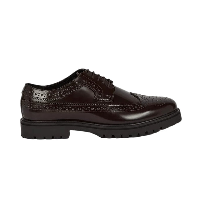 Burgundy - Front - Debenhams Mens Harris Leather Brogues