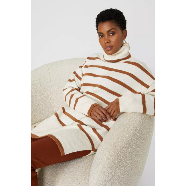 Coffee - Pack Shot - Principles Womens-Ladies Knitted Wool Roll Neck Sweater