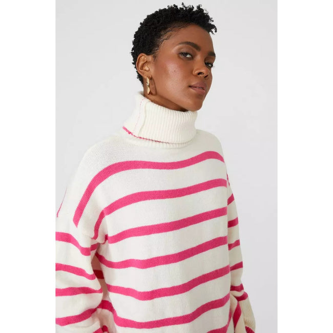 Fuchsia - Side - Principles Womens-Ladies Knitted Wool Roll Neck Sweater