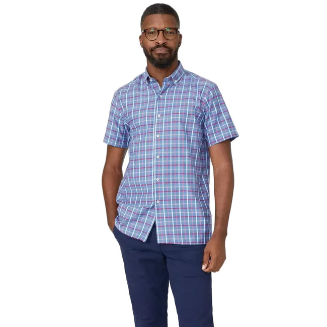Pink - Front - Maine Womens-Ladies Checked Chambray Shirt
