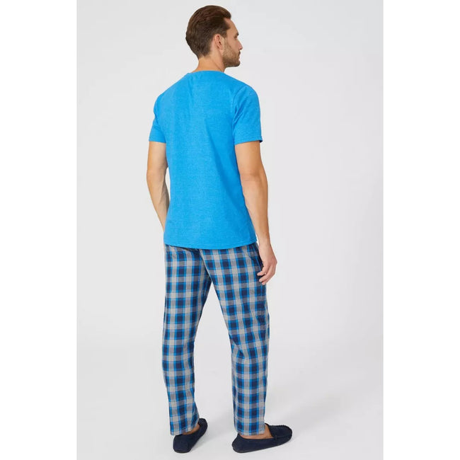 Bright Blue - Back - Debenhams Mens Checked Brushed Pajama Set