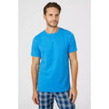 Bright Blue - Side - Debenhams Mens Checked Brushed Pajama Set