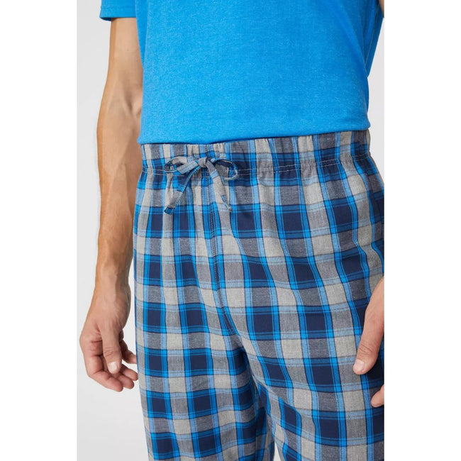 Bright Blue - Pack Shot - Debenhams Mens Checked Brushed Pajama Set