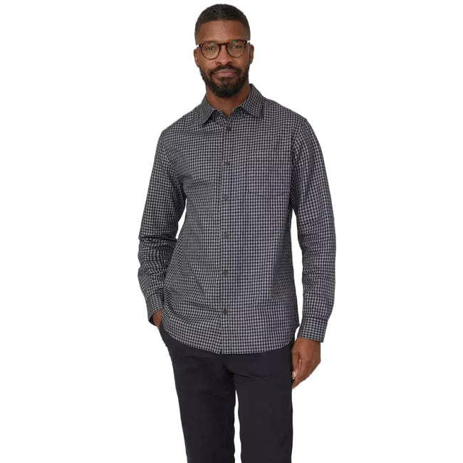 Dark Grey - Front - Maine Mens Gingham Long-Sleeved Shirt