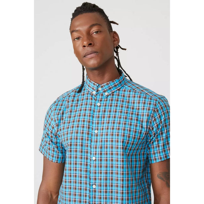 Blue - Side - Mantaray Mens Double Checked Shirt