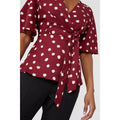 Burgundy - Side - Principles Womens-Ladies Spotted Front Tie Blouse