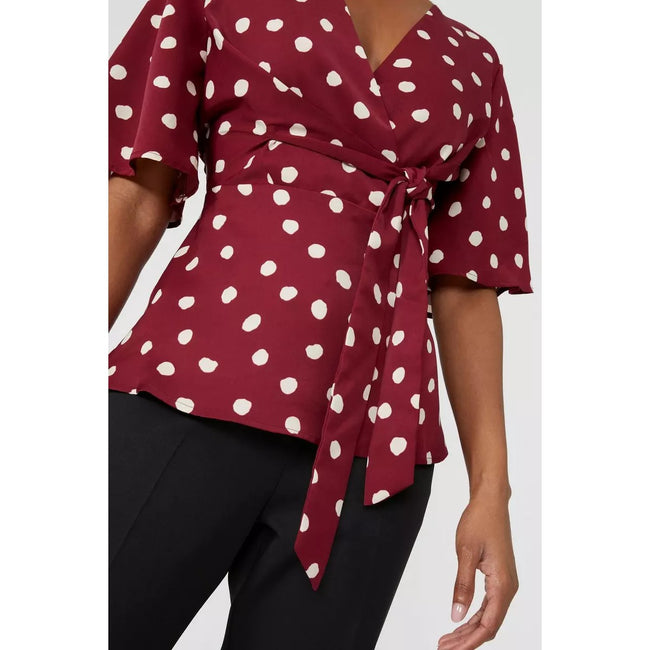 Burgundy - Side - Principles Womens-Ladies Spotted Front Tie Blouse