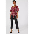 Burgundy - Pack Shot - Principles Womens-Ladies Spotted Front Tie Blouse