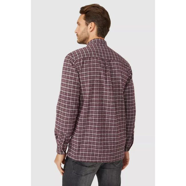 Wine - Back - Mantaray Mens Mini Grid Check Brushed Shirt
