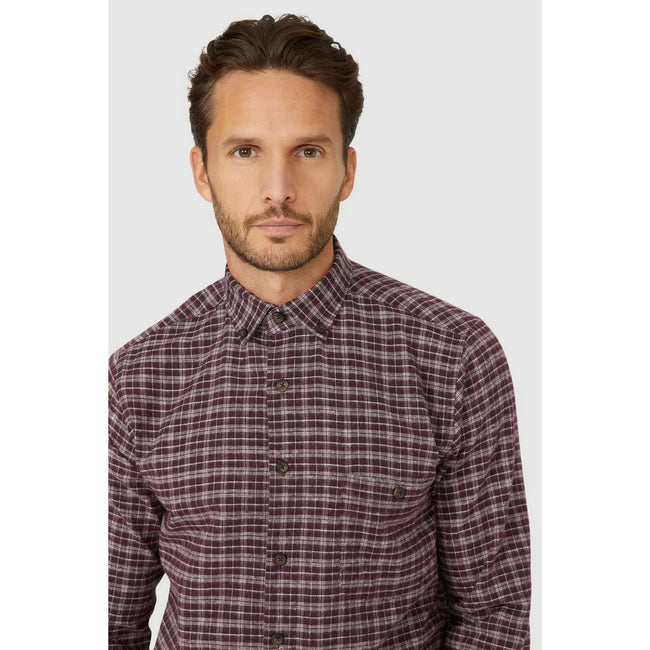 Wine - Side - Mantaray Mens Mini Grid Check Brushed Shirt