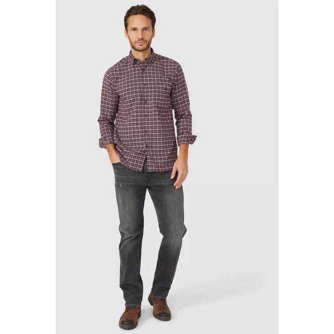 Wine - Lifestyle - Mantaray Mens Mini Grid Check Brushed Shirt