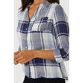 Navy - Side - Maine Womens-Ladies Checked Collared Roll Sleeve Shirt