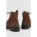 Dark Brown - Back - Mantaray Mens Premium Suede Lace Up Combat Boots