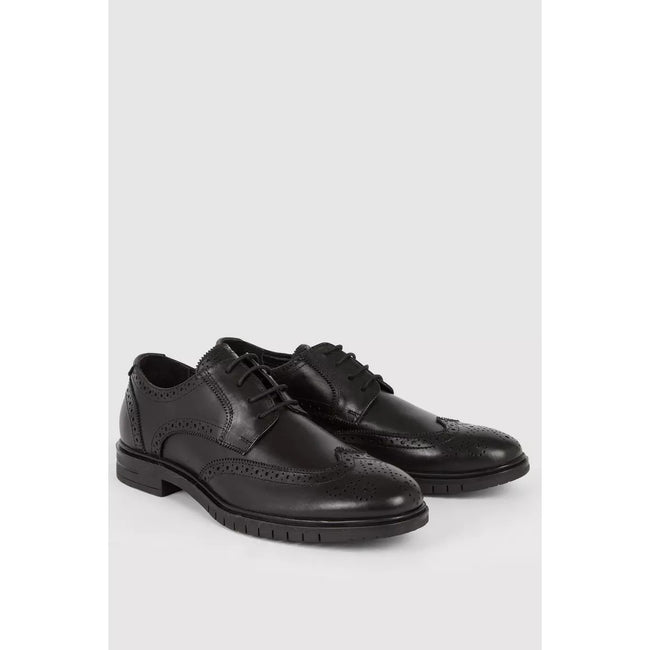 Black - Back - Debenhams Mens Airsoft Leather Wide Brogues