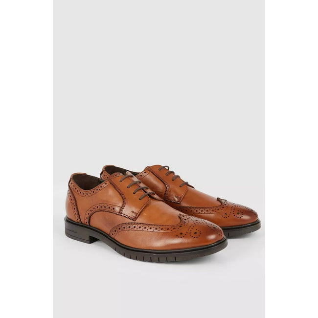 Tan - Back - Debenhams Mens Airsoft Leather Wide Brogues
