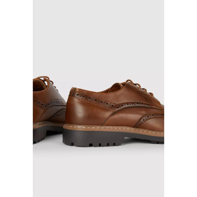 Tan - Back - Debenhams Mens Brent Leather Wing Tip Brogues