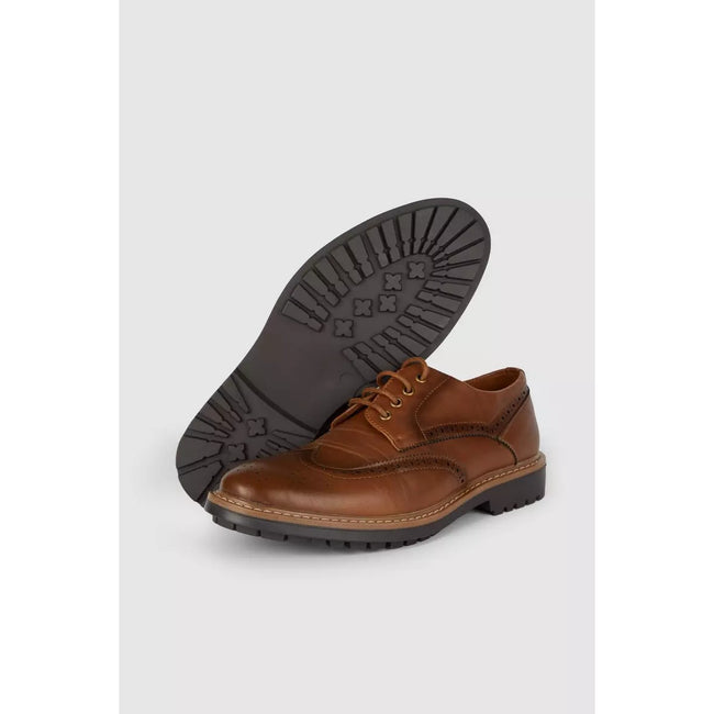 Tan - Side - Debenhams Mens Brent Leather Wing Tip Brogues