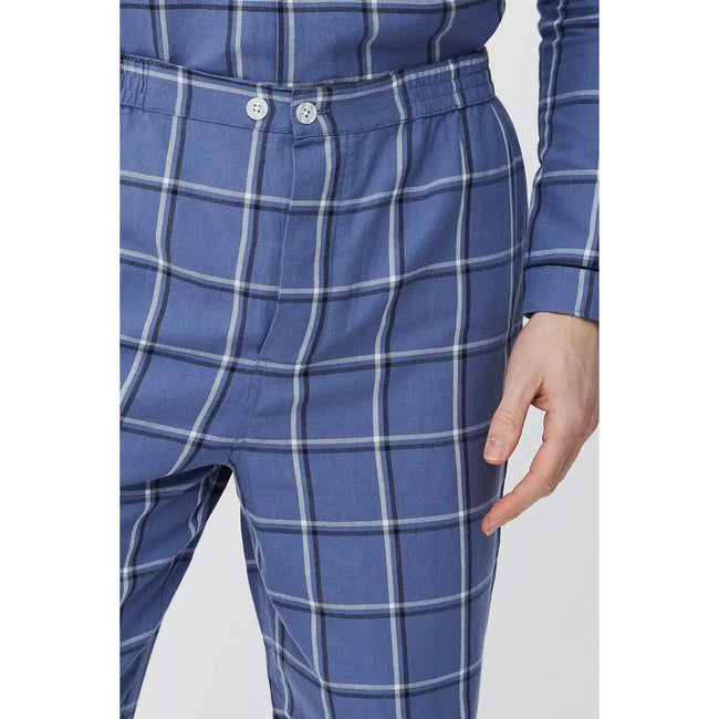 Blue - Pack Shot - Debenhams Mens Windowpane Check Woven Pajama Set