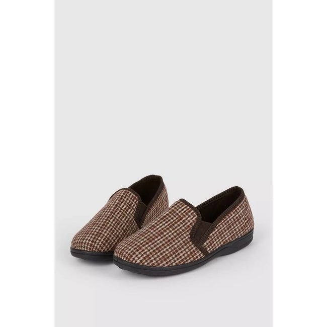 Brown - Lifestyle - Debenhams Mens Houndstooth Textile Slippers