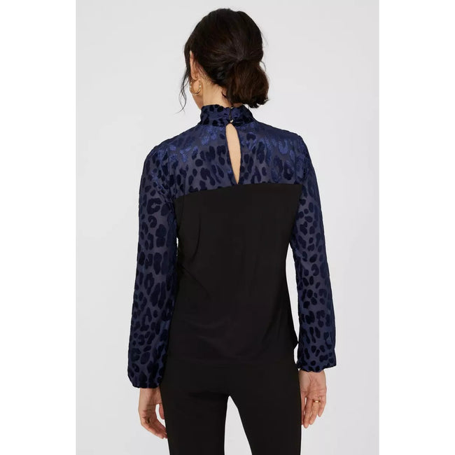 Navy - Back - Principles Womens-Ladies Devore Animal Print Long-Sleeved Top