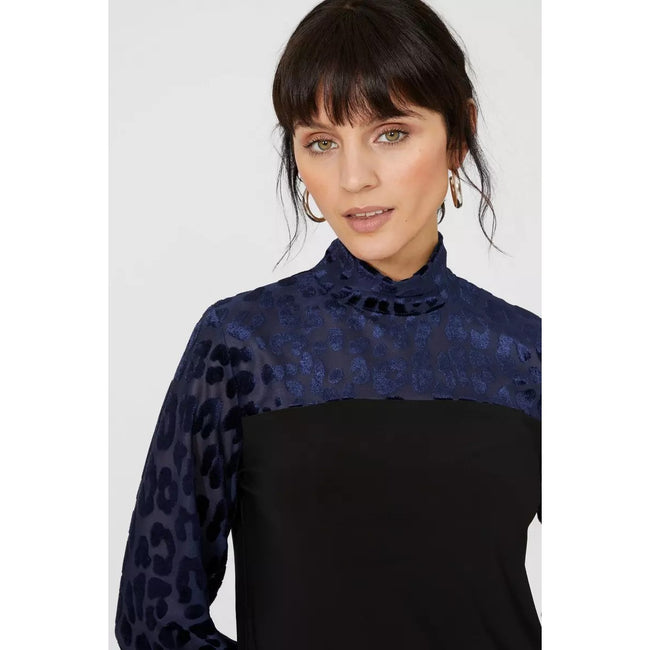 Navy - Side - Principles Womens-Ladies Devore Animal Print Long-Sleeved Top