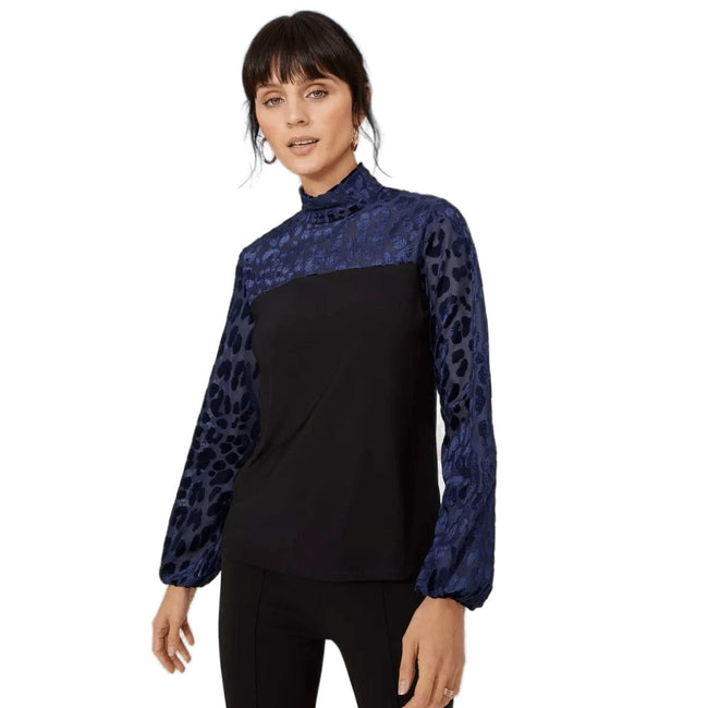 Navy - Front - Principles Womens-Ladies Devore Animal Print Long-Sleeved Top