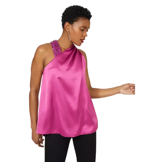 Magenta - Front - Principles Womens-Ladies Sequin Satin Trim Top