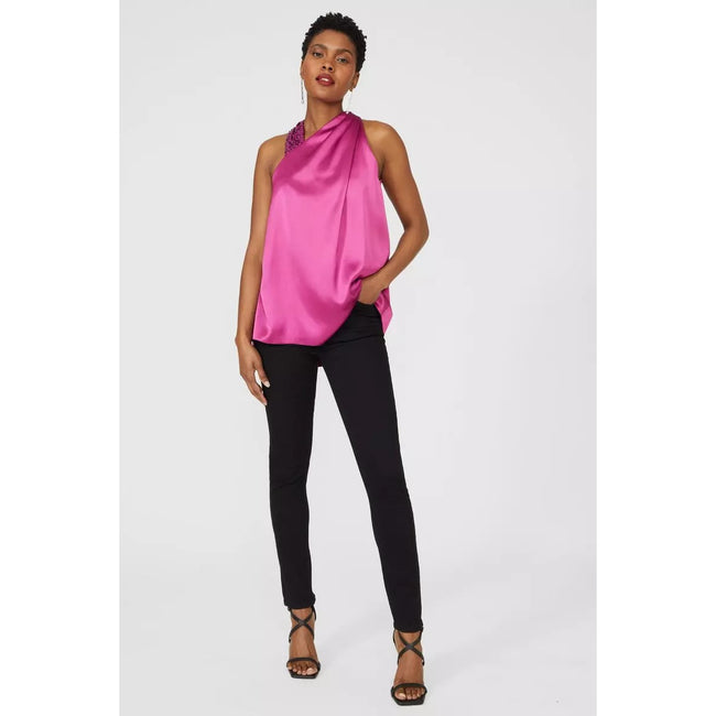Magenta - Pack Shot - Principles Womens-Ladies Sequin Satin Trim Top