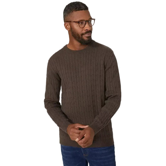 Chocolate - Front - Maine Mens Cable Cotton Crew Neck Sweatshirt